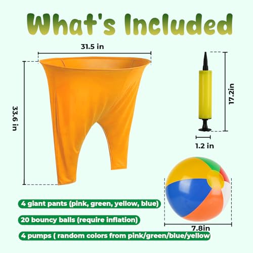 PICKLETECH MultiColor Granny Pants Yard Game Set with Bouncy Balls & Pump - 4 Pack for Kids & Adults, Outdoor Family Reunion & Party Game