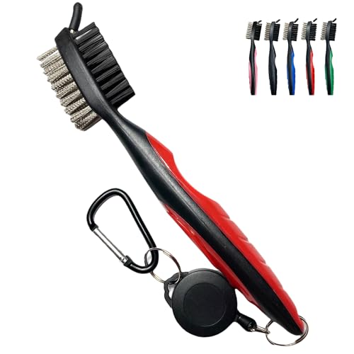 Golf Club Brush with Groove Cleaner - 2 Ft Zip-line, Red