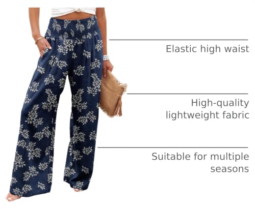 Angerella Women's High Waist Palazzo Pants Medium Dbluewhite Lounge Trousers