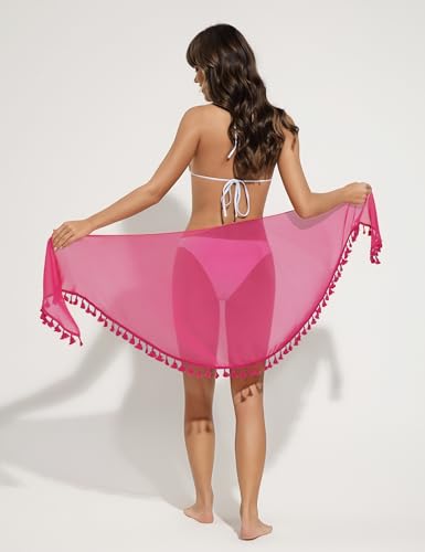 Chiffon Beach Cover-Up Sarong with Tassels - Pink, Medium