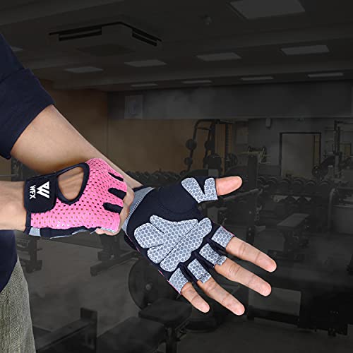 Weight Lifting Gloves with Wrist Wrap Support - Medium Pink