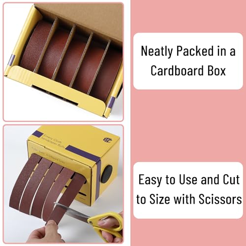 Bates- Emery Cloth Roll, 1" x 26 FT, 5 Grits, 150/240/320/400/600 Grit, Abrasive Sandpaper Roll of Sandpaper Set with Dispenser, Emery Cloth for Metal, Wood, Polishing