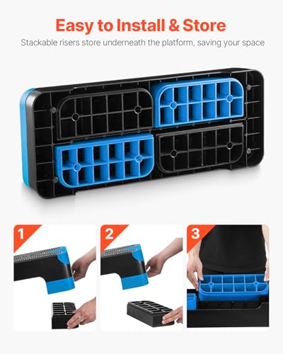 Aerobic Exercise Step Platform - 28-Inch Adjustable Fitness Step - Blue