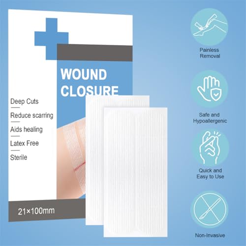 Sterile Wound Closure Strips - 44 Adhesive Skin Closures, 0.8in x 4in