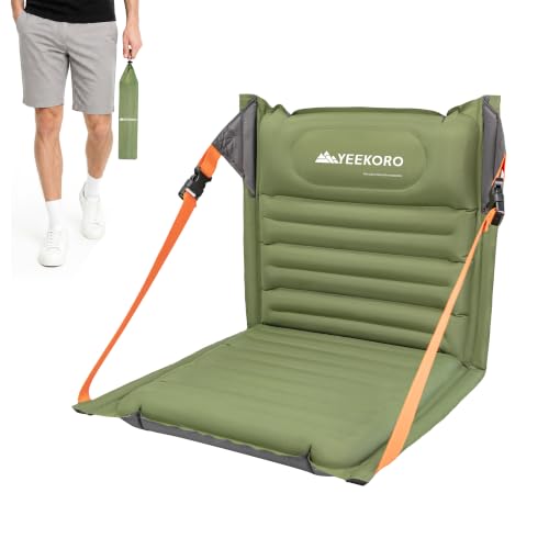Green Portable Inflatable Folding Seat with Back Support - Lightweight Camping & Travel Chair