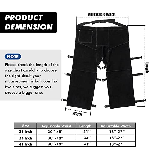 Leather Welding Pants - Heat & Flame Resistant Split Leather Safety Leg Protection for Men and Women, Adjustable M to XXXL