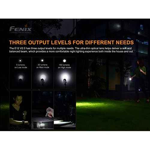 Fenix E12 V2 160 Lumen LED flashlight with EdisonBright AA alkaline battery bundle