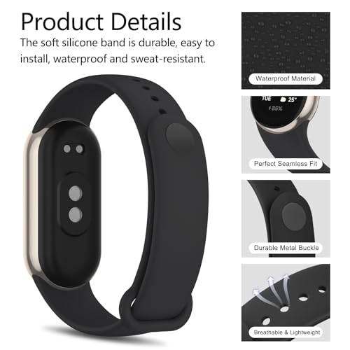 Silicone Wrist Strap for Xiaomi Smart Band 10/9/8 - 3-Pack Black