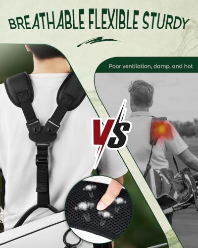 Golf Bag Double Strap - Adjustable Backpack Straps with 2 Buckle Connected Black