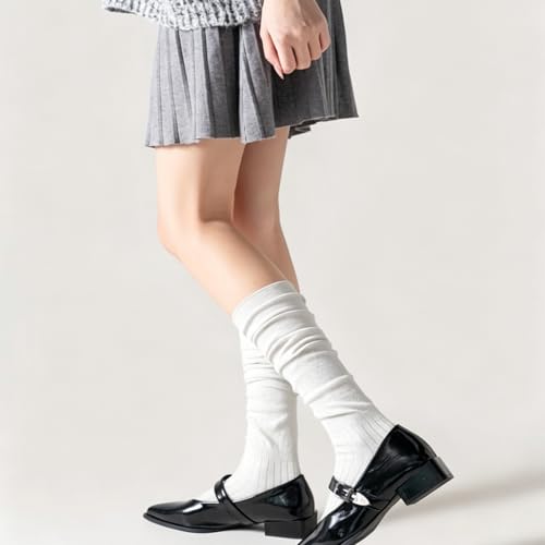 Thigh High Socks for Women - Scrunch Stockings Over Knee - White Short