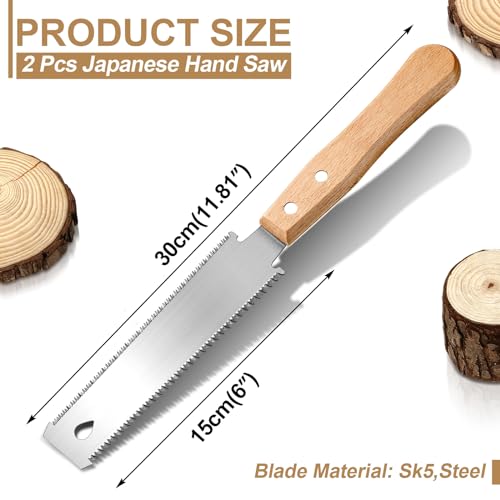 Gisafai 2 Pcs 6 Inch Japanese Hand Saw Small Woodworking Flush Cut Flexible Double Edge Tpi 17/14 Pull Woodworking Saw for Craft Mini Wood Handle Garden Trim for Hardwoods Softwoods DIY