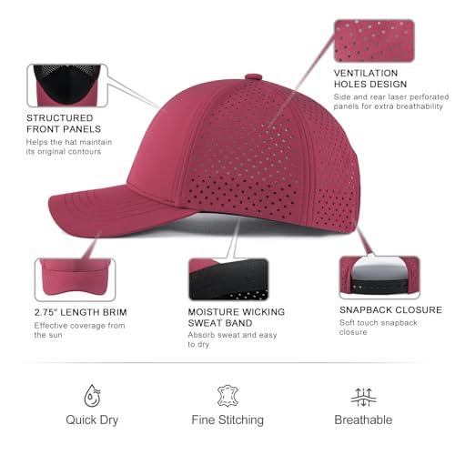 VOBOOM Men Laser Mesh Baseball Cap Burgundy One Size Snapback Hat