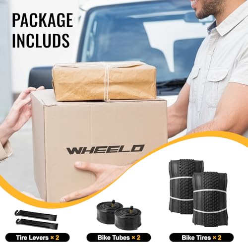 WHEELO 26x1.95 Folding Mountain Bike Tires Set with Tubes - Compatible with 26-Inch MTB