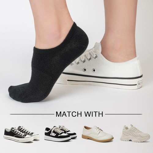 No Show Socks for Women - Cotton Low Cut Non-Slip - 8 Pairs Black