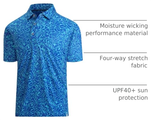 Damipow Dry Fit Golf Polo Shirt for Men – Short Sleeve, Blue, X-Large