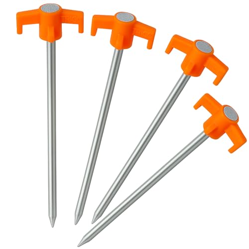Unbreakable Stainless Steel Tent Stakes - 10" Heavy Duty, Orange