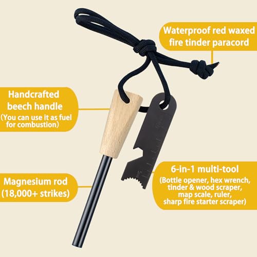 2-Pack Magnesium Fire Starters with Paracord & Multi-Tool