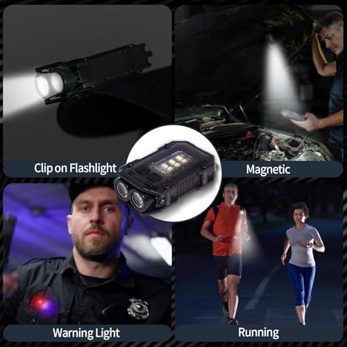 KunHe 4 Pack Bulk Mini Keychain Flashlight with Clip High Lumen USB-C Rechargeable with COB Side Light 8 Modes Suitable for Night Work Camping Hiking Dog Walking Gift