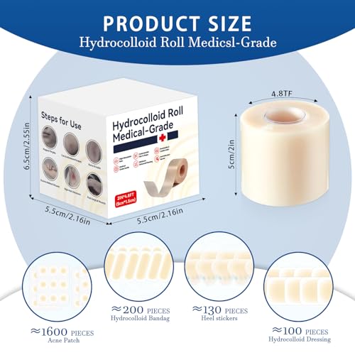 Medical Grade Hydrocolloid Bandage Roll - 2in x 59in for Wound Care
