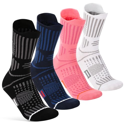 Compression Socks for Men & Women - 4 Pairs, 5.5-8.5, Black Blue Pink White