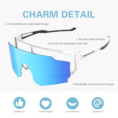 Suoso Kids Polarized Sun Glasses White Frame Blue Lenses UV Protection for Boys Girls 3-12