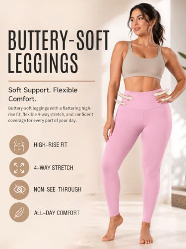 High Waisted Buttery Soft Yoga Pants - Light Tummy Control, No Pocket, Small-Medium - Light Pink