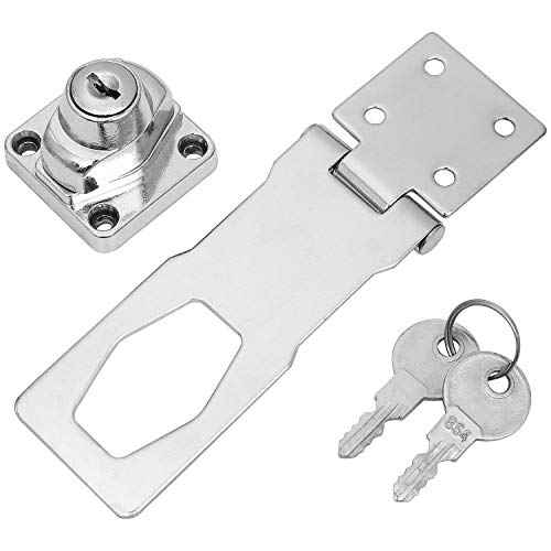 Keyed Hasp Locks with Screws 4 Inch Safety Hasp with Lock, Metal Twist Knob Keyed Locking Hasp (Silver-4PCS)