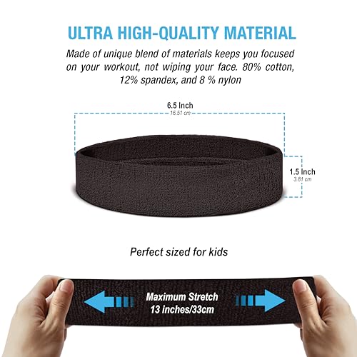 Kids Non-Slip Sweatband Headband - Lightweight Black for Sports