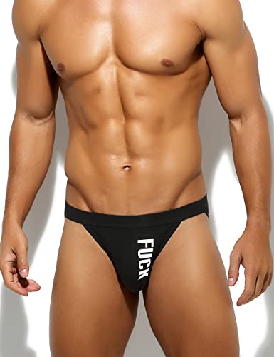 Men's Cotton Jockstrap Thong Athletic Supporter - Large Black