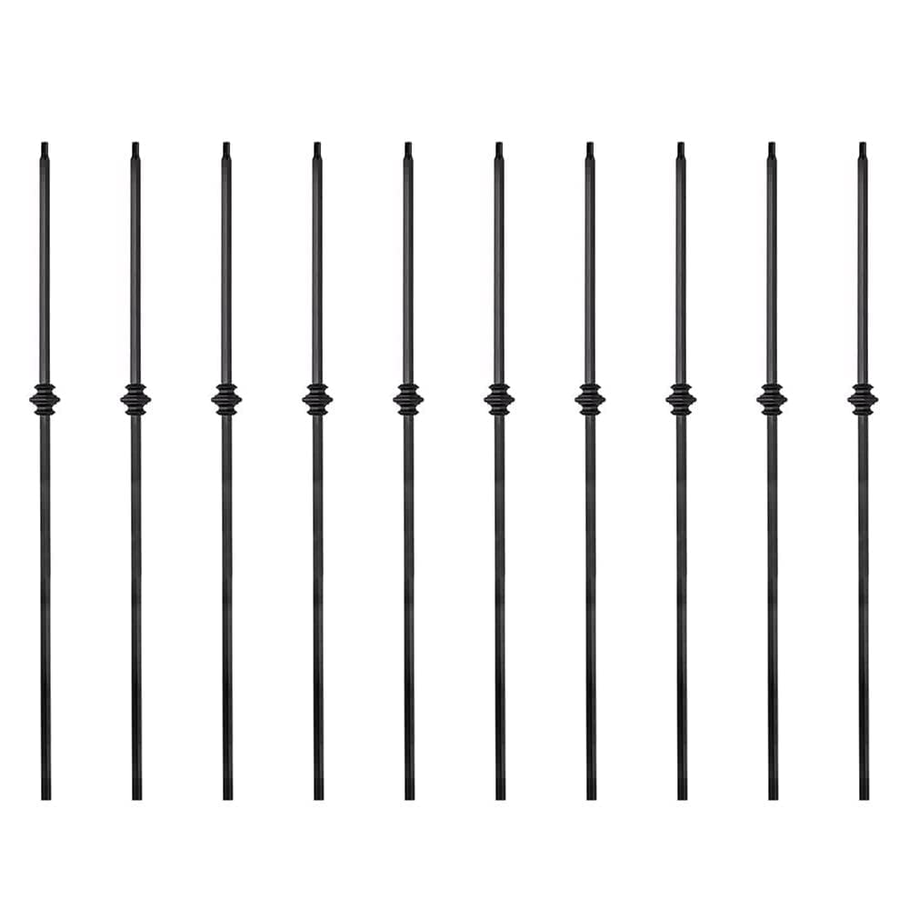 Elecmate Staircase Iron Balusters (Box of 10) Stair Spindles 1/2" Square Metal Balusters - Hollow Single Knuckle Staircase Spindles (Real Satin Black), E03-1