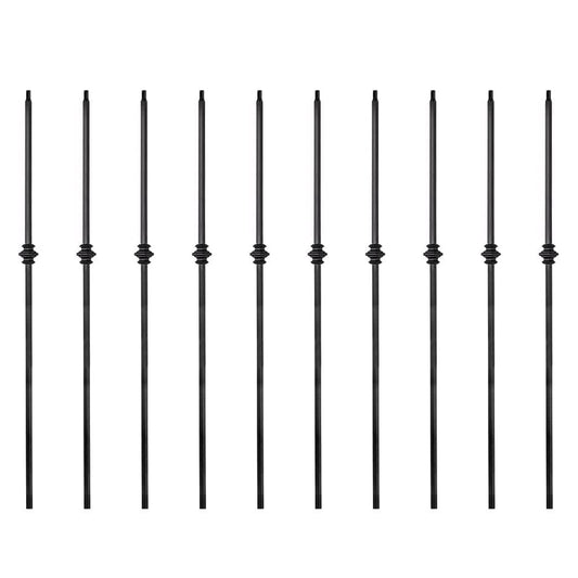 Elecmate Staircase Iron Balusters (Box of 10) Stair Spindles 1/2" Square Metal Balusters - Hollow Single Knuckle Staircase Spindles (Real Satin Black), E03-1