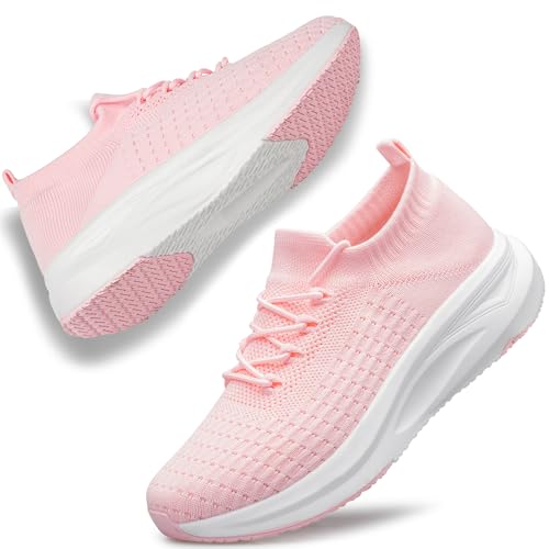 YHOON Women's Pink Slip-On Mesh Casual Sneakers - Size 7, Non-Slip Comfort Shoes
