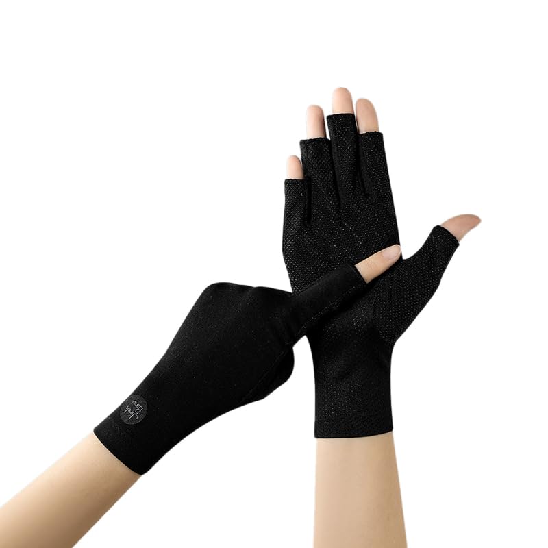 UV Protection Fingerless Sunblock Gloves for Women - Black