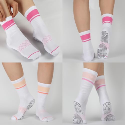 Non-Slip Pilates Socks with Grips for Women - Bamboo Crew Socks