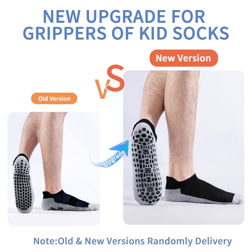 Men's Non-Slip Gripper Socks - Ankle Low Cut, 3 Pairs, Black (Size 10-12)