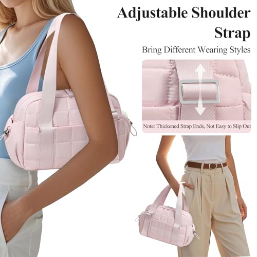 CAMTOP Mini Gym Bag for Women Coral Pink 12.6" Quilted Sports Tote with Wet Compartment & Coin Purse