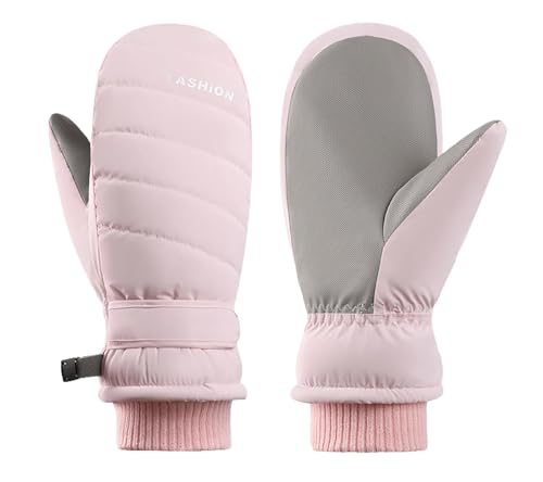 Women's Waterproof Winter Ski Mittens - Touchscreen Snow Gloves - Pink