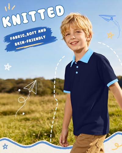Boys' Short Sleeve Shirt - Navy Blue/Sky Blue, 11-12 Years