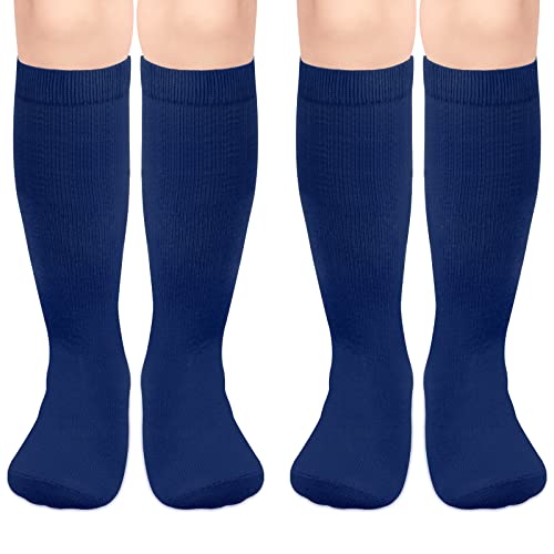 Kids Soccer Socks - Toddler Knee High Tube Socks, 2 Pack Navy (6-9 Years)