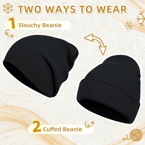 Slouchy Beanie Hat for Men & Women - Black, 1 Pack