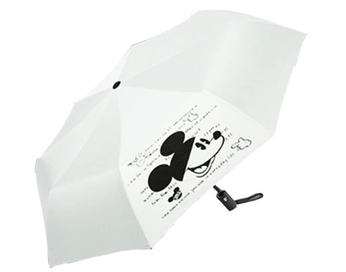 Finex Mickey - White - Travel Compact Auto Folding Golf Umbrella with Auto Open Close One Button Handle & Wrist Strap