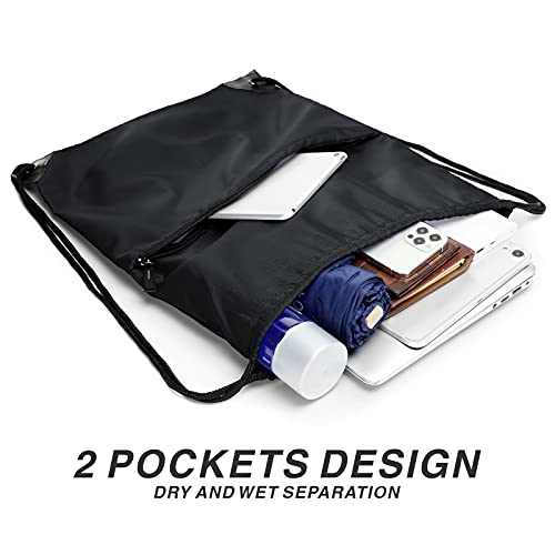BuyAgain Black Drawstring Sports Backpack Water-Resistant Gym Sack for Men Women