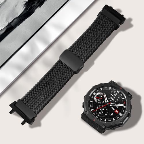 Elastic Woven Band for Amazfit T-Rex 3 - Black Magnetic Buckle Strap