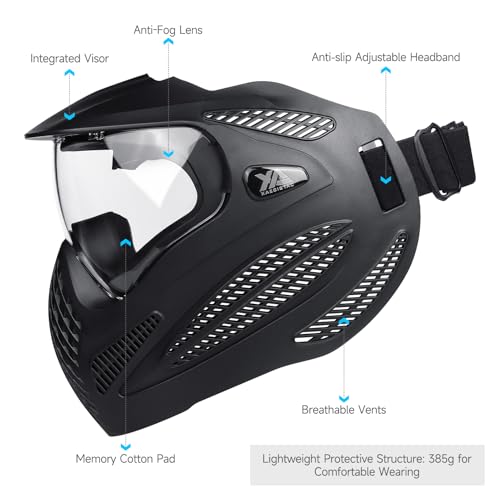 Xaegistac Clear Lens Paintball & Airsoft Mask with Sun Visor, Wide Field of View