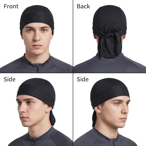 Cooling Bandana Cap - Skull Cap Do Rag for Men, Small-Large Black