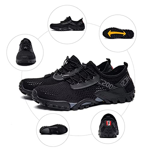 SOBASO Water Shoes Women Men Quick Dry Aqua Beach Swim Footwear All Black 12 Women / 10.5 Men