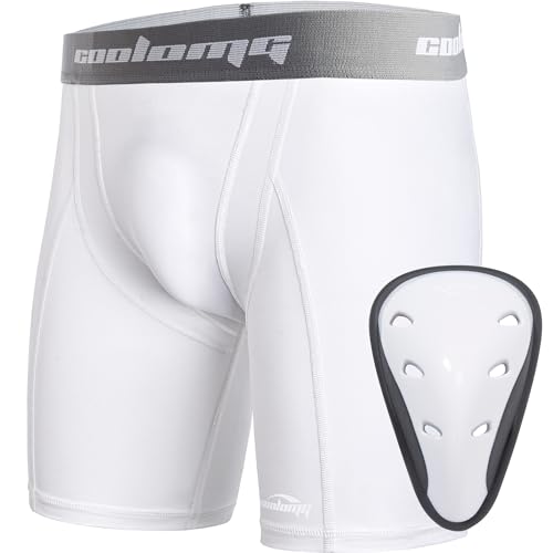 Youth Boys Compression Shorts with Athletic Cup - Medium/White