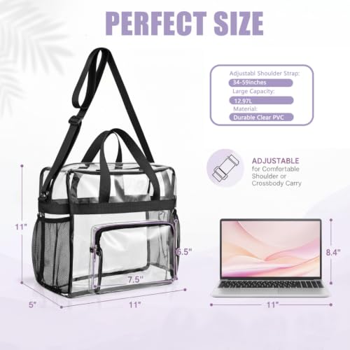 OBERITOL Clear Stadium & Sports Event Tote Bag - Waterproof PVC, Reinforced Strap, Large Size