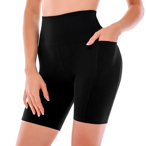 Biker Shorts with Pockets for Women - Regular Fit, Large-X-Large, Black