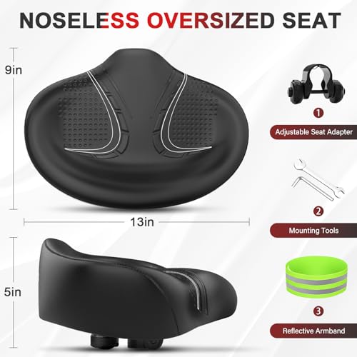 Noseless Oversized Bike Seat - Wide Cushion for Electric Bike - Black